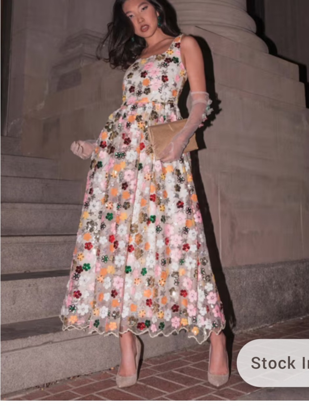 JessaKae Tinsel Floral Embroidered Glitter Dress